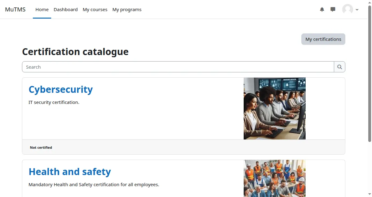 Certification catalogue