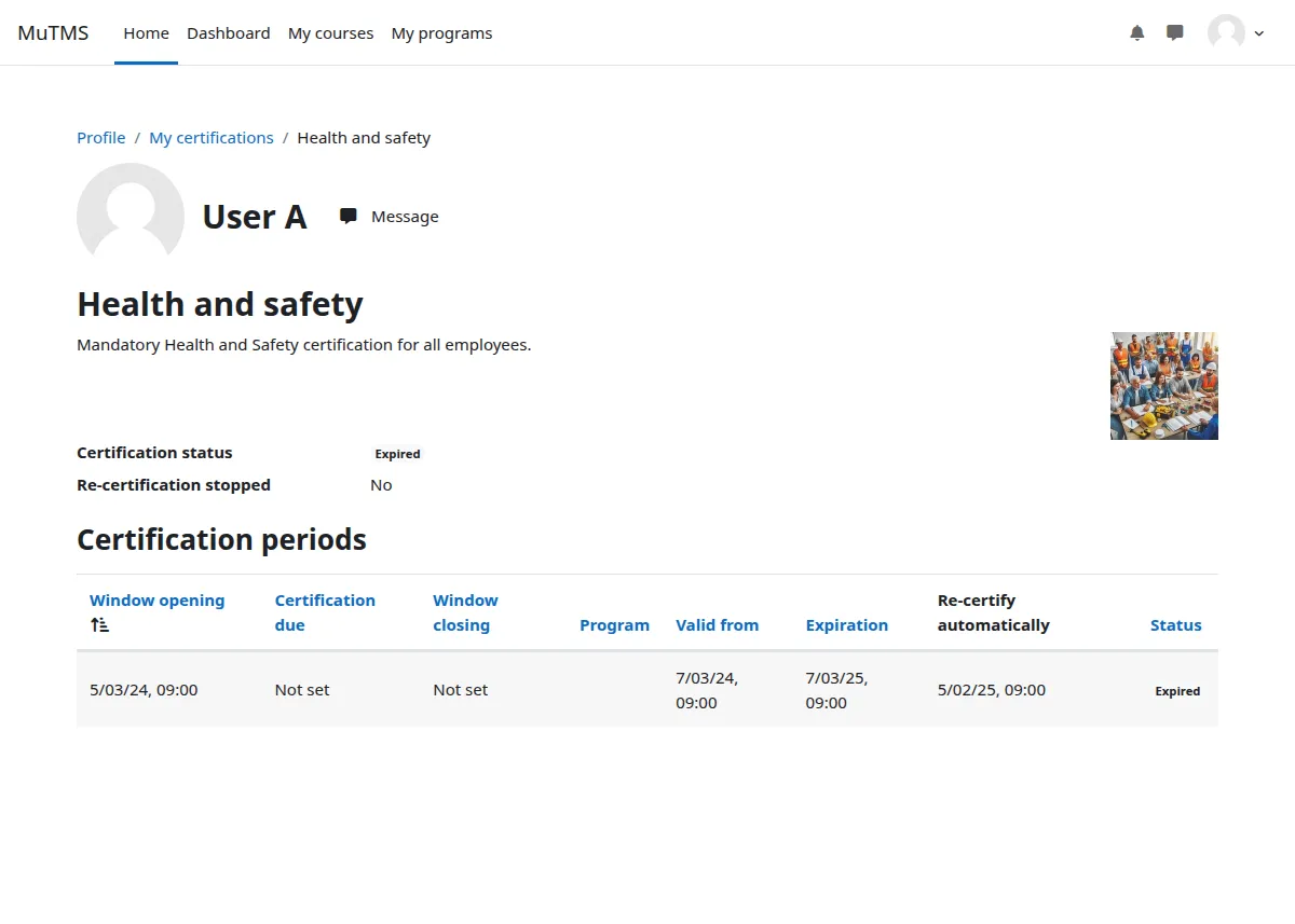 Certification detail
